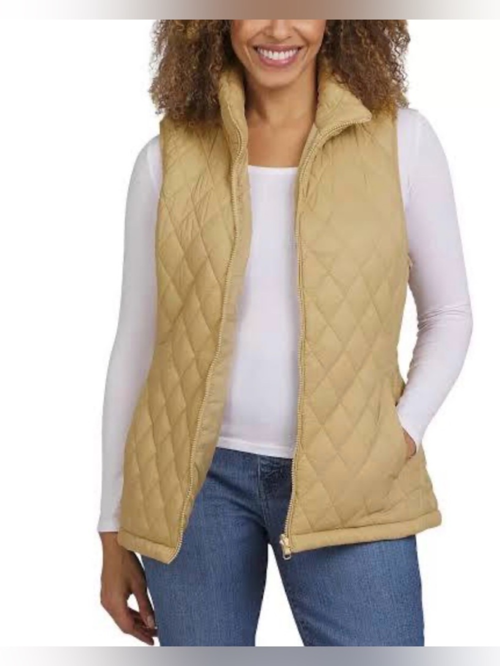 Lands' End Women's Diamond-Quilted Full-Zip Puffer Vest - Tan / Camel